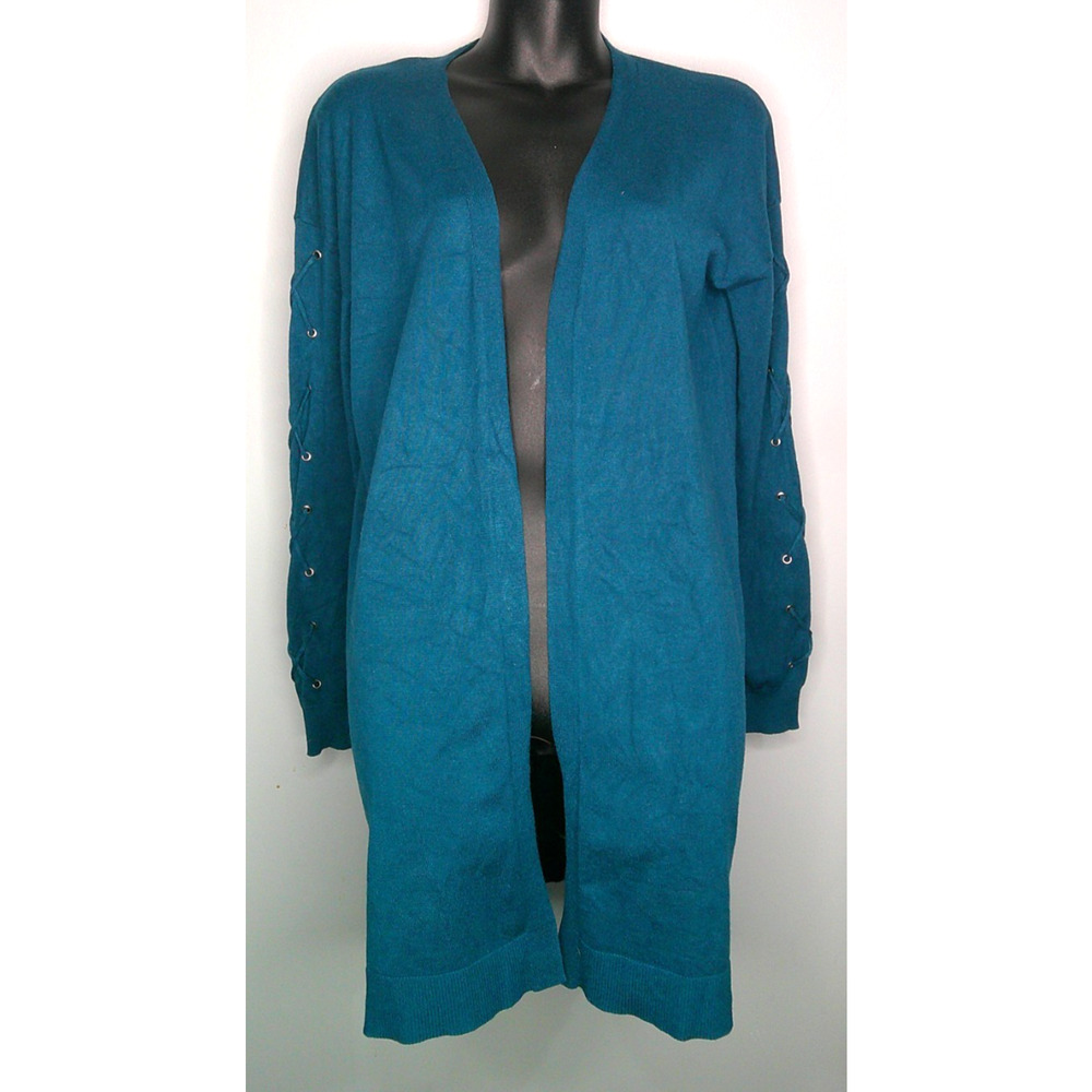 Relativity Women's Small Teal Open Mid Cardigan Teal Criss Cross Sleeves